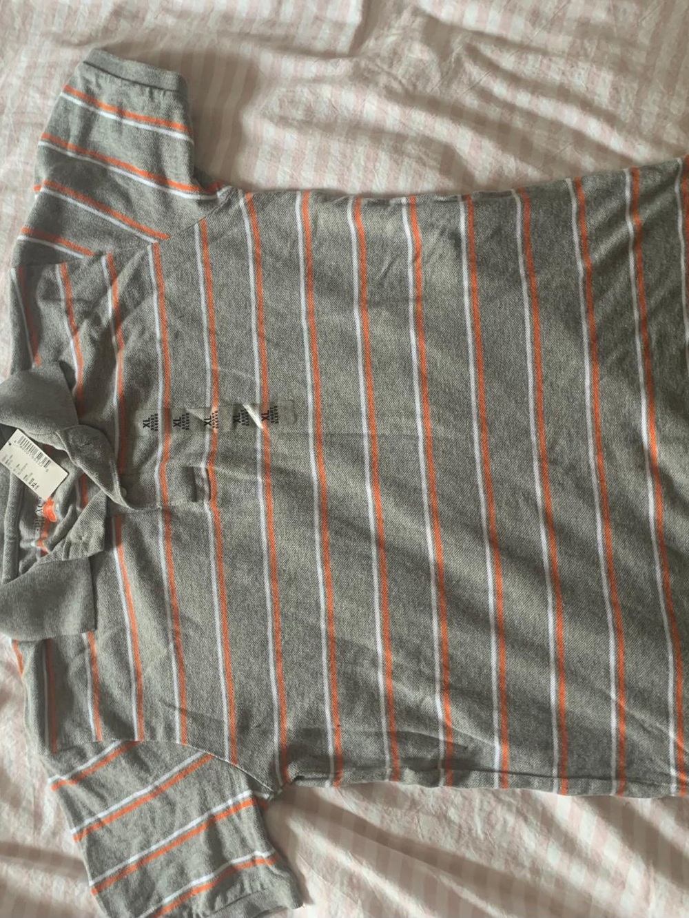 Boy’s Gray Stripe Polo Shirt with Orange Accents